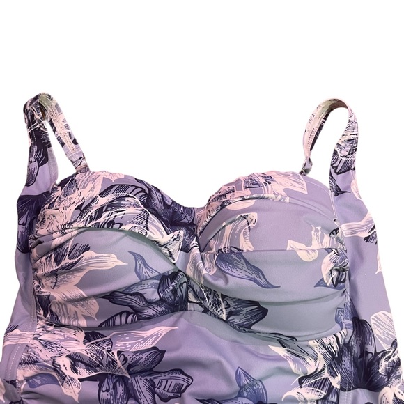 LIQUID  SWIMWEAR TANKINI SET BLUE/WHITE W/FLORAL PRINT SIZE M - Picture 2 of 12